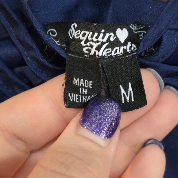 Sequin Hearts navy blue sleeveless dress with belt Medium - Picture 6 of 7